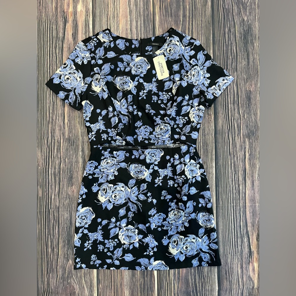 Forever 21 Blue Floral Cutout Dress